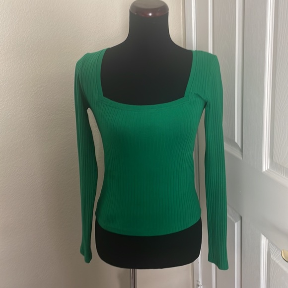 ZARA SQUARE NECK SHIRT GREEN 0962/155/500 LONG SLEEVE TOP - Picture 13 of 14